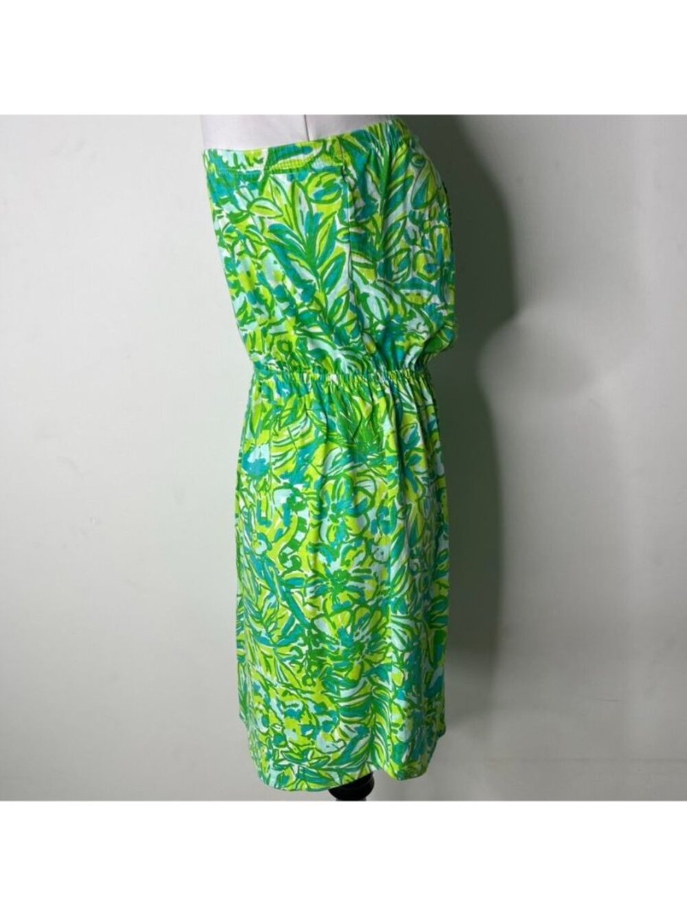Lilly Pulitzer Windsor Strapless Dress Small Green Palm Print Pima Cotton Pocket - Picture 4 of 8